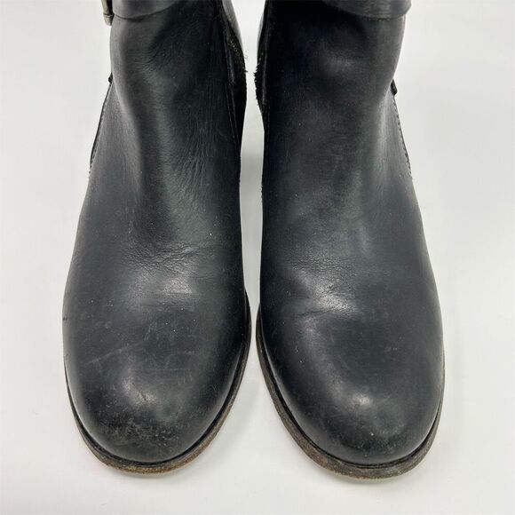Frye Malorie Knotted Black Leather Booties Casual Block Heel Size 8 Buckle Fall - Picture 8 of 17